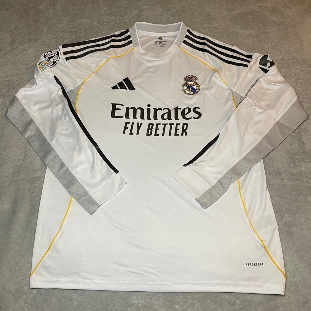 Real Madrid 2023-24 Adidas Home Long Sleeve Jersey White XL UCL Patch BNWT